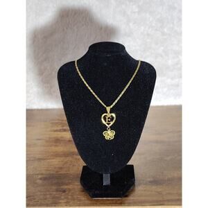 Gold-Tone Necklace with Heart 'E' Initial & Butterfly Pendant Charm